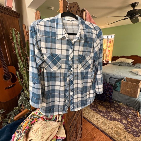 Eden & Olivia Tops - Eden & Olivia Blue and White Plaid Shirt